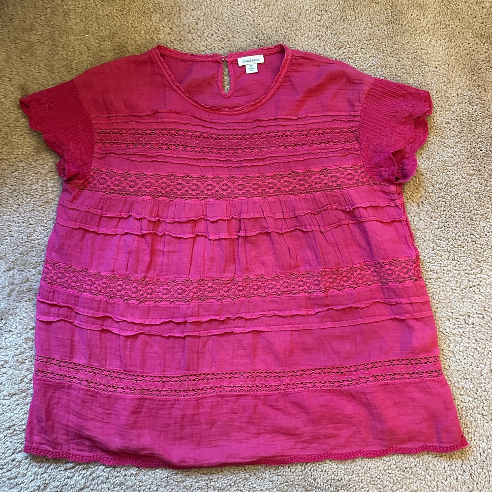 Sundance aria lace eyelet pink blouse size medium